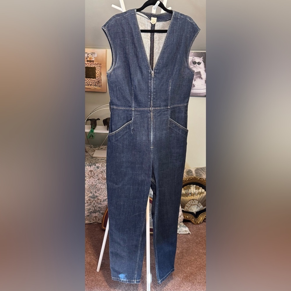 EUC Rebecca Taylor La Vie Dark Wash Blue Denim Jumpsuit  No Belt